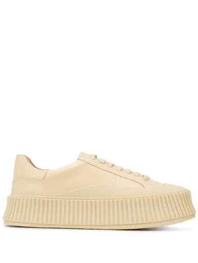 Jil Sander Panelled Low-top Leather Sneakers In Neutrals