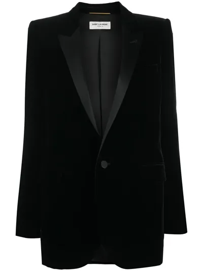 Saint Laurent Single-breasted Velvet Tuxedo Jacket In Nero