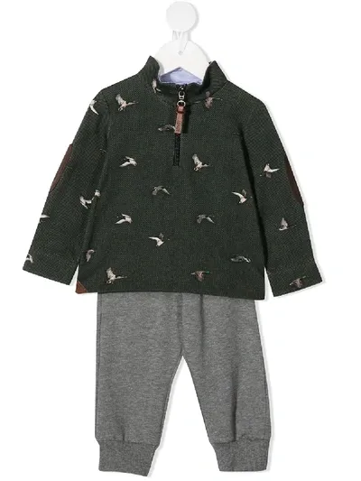 Lapin House Babies' Bird Print Tracksuit In Green