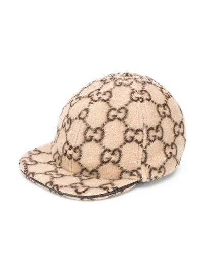 Gucci Kids' Gg Logo Print Cap In Neutrals