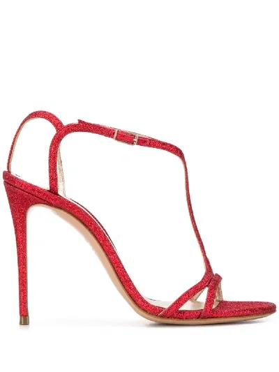 Casadei Glitter Stiletto Sandals In Red