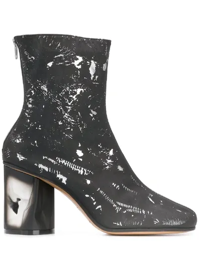 Maison Margiela Splatter Print Ankle Boots In Black