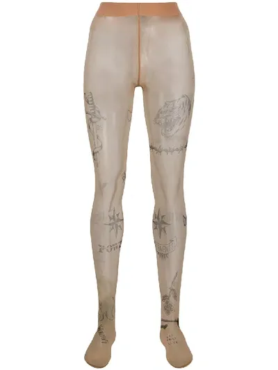 Vetements Nude Tattoo Logo Tights In Neutrals