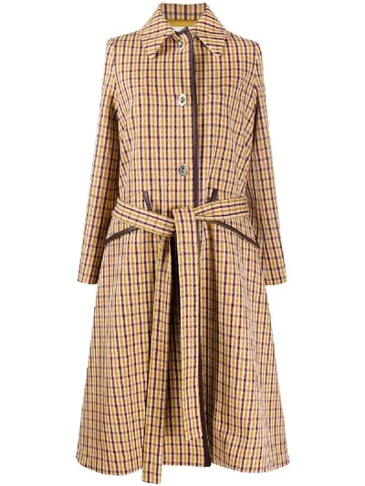 Lanvin Check-print Midi Coat In Yellow