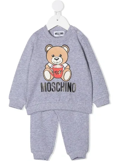 Moschino Babies' Teddybear Logo Print Romper In Grey