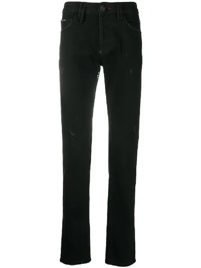 Philipp Plein Skull Super Straight Cut Jeans In Black