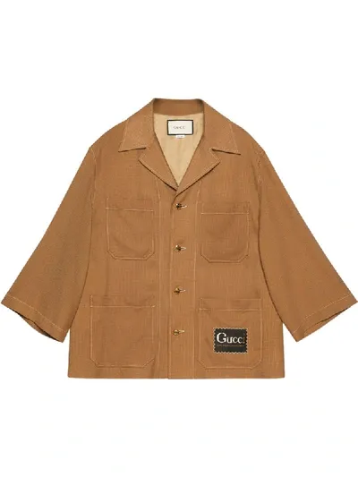 Gucci Logo-patch Shirt Jacket In Brown