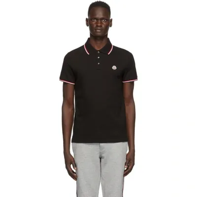 Moncler Contrast Trimmed Cotton Polo Shirt In Black