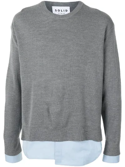 Solid Homme Layered Hem Crewneck Jumper In Grey