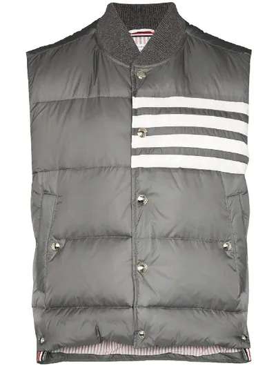 Thom Browne 4-bar Striped Padded Gilet In Grey