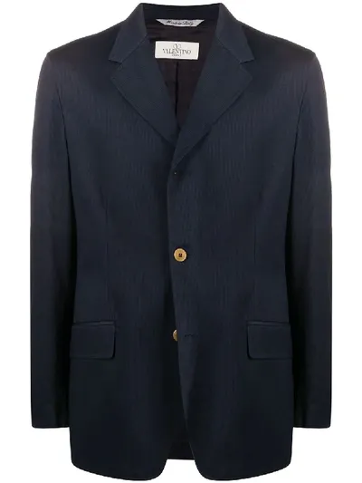 Pre-owned Valentino 1990s Notched Lapels Buttoned Blazer In Blue