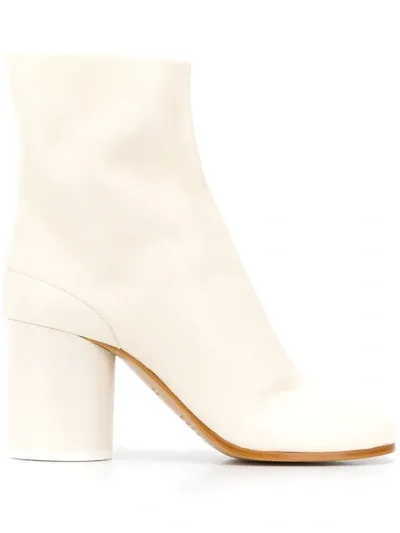 Maison Margiela 80mm Tabi Vintage Leather Ankle Boots In White