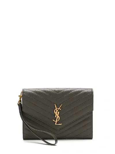 Saint Laurent Ysl New Pouch Monogram Clutch Bag In Black