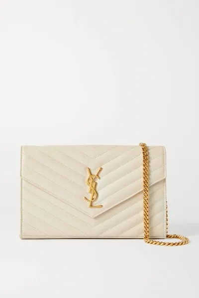 Saint Laurent Monogramme Textured-leather Shoulder Bag In White