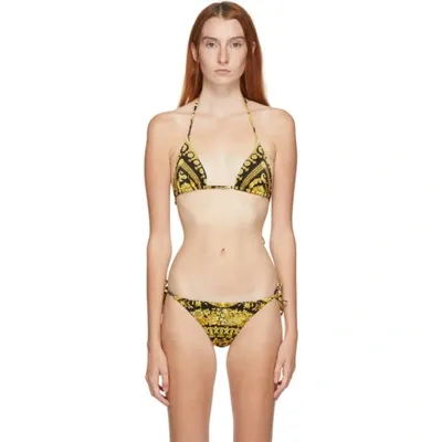 Versace Printed Triangle Halterneck Bikini Top In Black