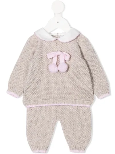 Siola Babies' Pompom-logo Top And Trousers Set In Neutrals