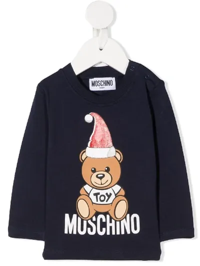 Moschino Babies' Teddy Bear Logo Print T-shirt In Blue