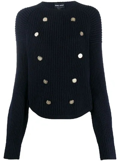 Giorgio Armani Chunky Knit Button-detail Jumper In Blue