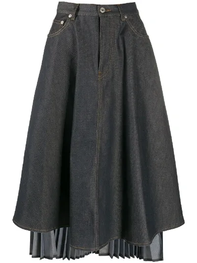 Loewe Pleated-back Cotton-denim Skirt In Blue