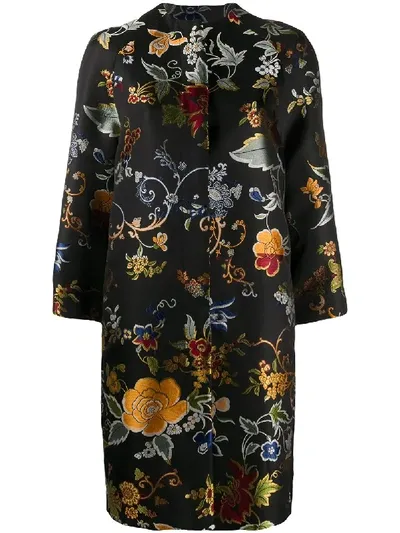 Etro Embroidered Floral Coat In Black