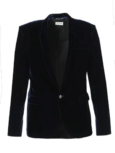 Saint Laurent Navy Tailored Blazer Jacket In Blue