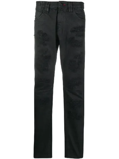 Philipp Plein Flaming Skull Skinny Jeans In Black