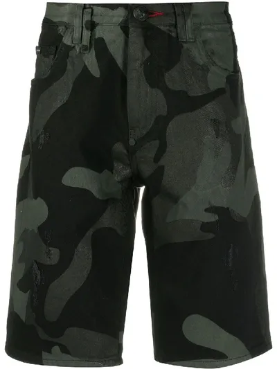 Philipp Plein Camouflage-print Knee-length Shorts In Black