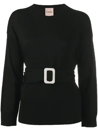 Nude Belted Fine Knit Jumper In Black