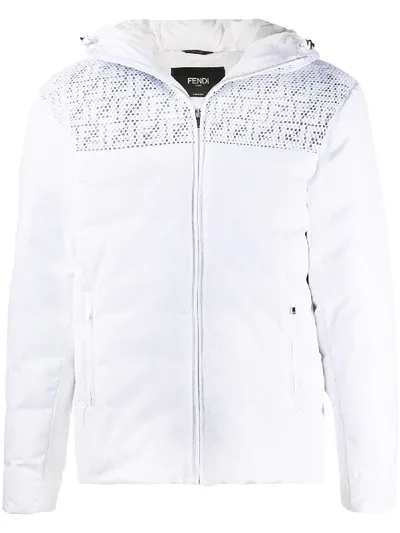 Fendi Logo Mesh Panel Padded Jacket In White