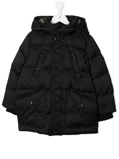 Burberry Kids' Monogram Jacquard Puffer Jacket In Black