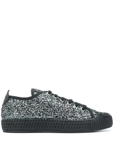 Car Shoe Glittery Low-up Laced Sneakers In Black