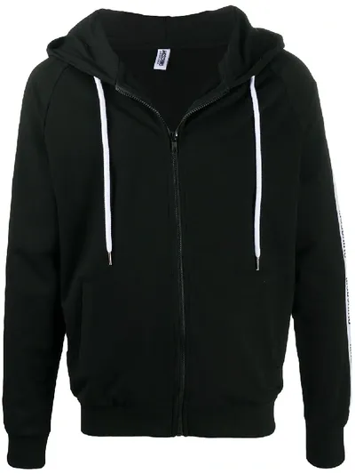 Moschino Logo-stripe Appliquée Zipped Hoodie In Black