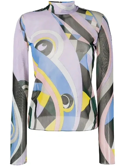 Emilio Pucci Occhi Print Mock-neck Top In Purple