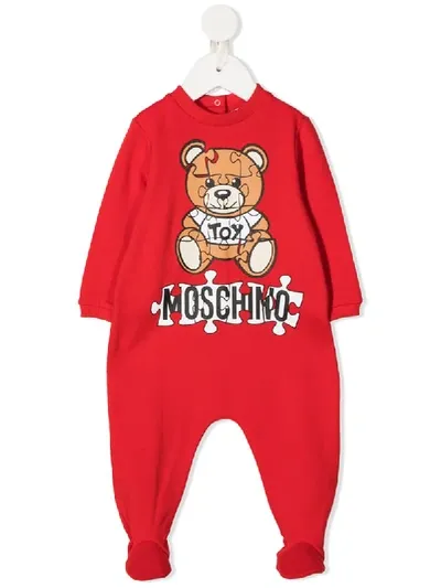 Moschino Marl Knit Logo Print Baby Grow In Red