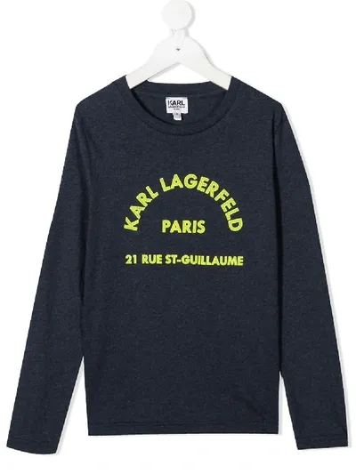 Karl Lagerfeld Kids' Logo Print Long-sleeve T-shirt In Blue