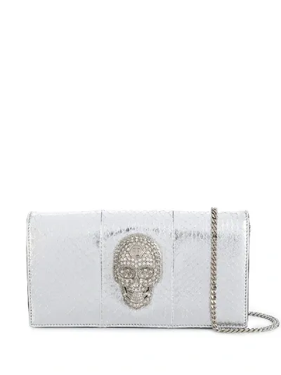 Philipp Plein Skull Metallic Shoulder Bag In Silver