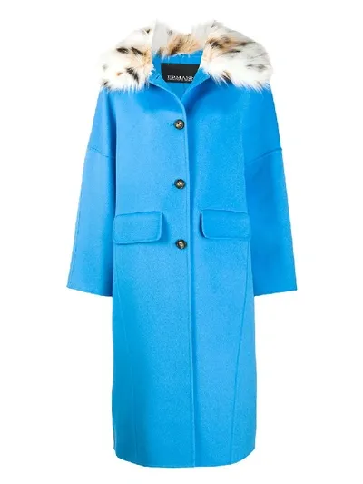 Ermanno Ermanno Oversized Wool Midi Coat In Blue