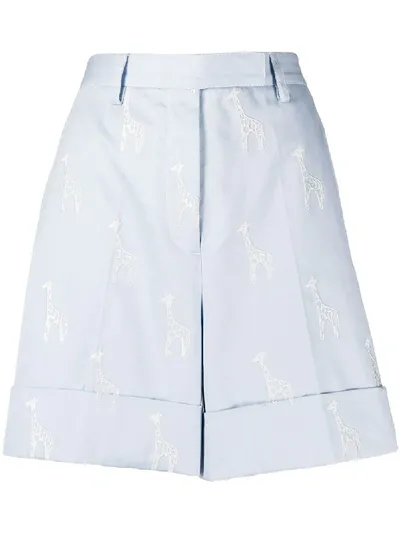 Thom Browne Giraffe-embroidered Shorts In Blue