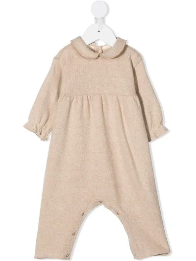 Zhoe & Tobiah Babies' Peter Pan Collar Knitted Romper In Neutrals