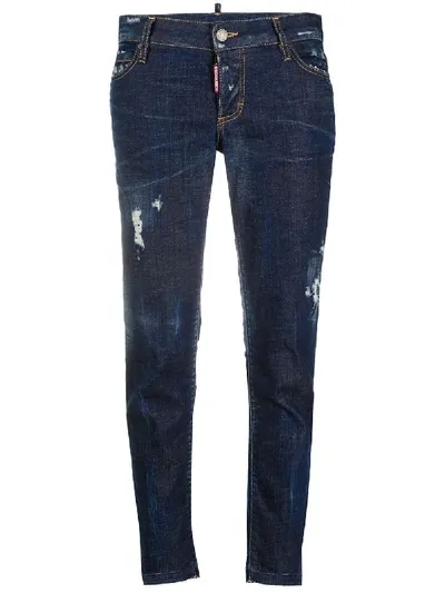 Dsquared2 Distressed Slim-fit Cropped Jeans In Blue