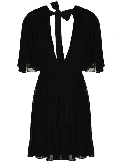 Saint Laurent Plunging Flared Mini Dress In Black