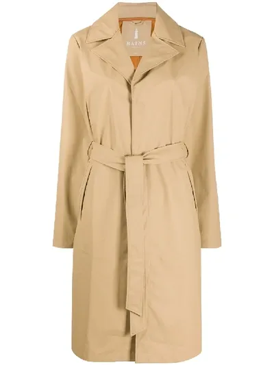 Rains Jkt Overcoat Tie Waist In Neutrals