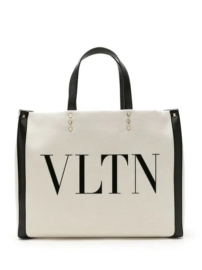 Valentino Garavani Vltn Logo Canvas Tote In Neutrals