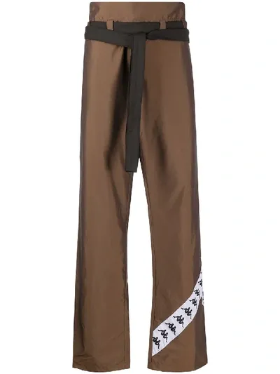 Kappa Waist-tied Wide Leg Trousers In Brown