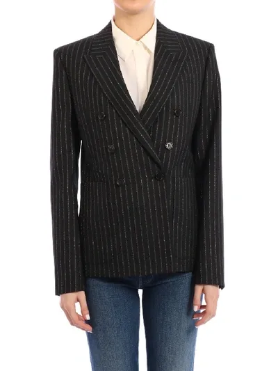 Saint Laurent Tailored Jacket In Lamé Tennis Stripes In Black