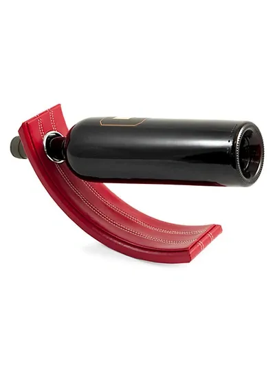 Bey-berk Leather Balancing Wine Bottle Stand In Red