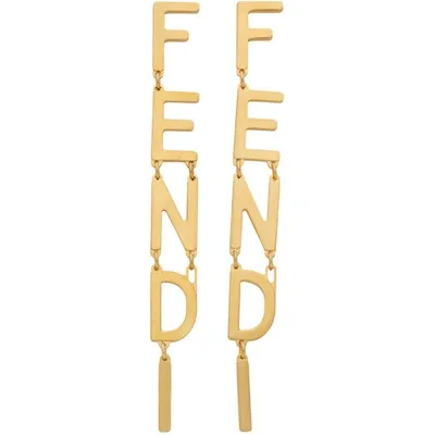 Fendi Lettering Logo Pendant Earrings In Gold