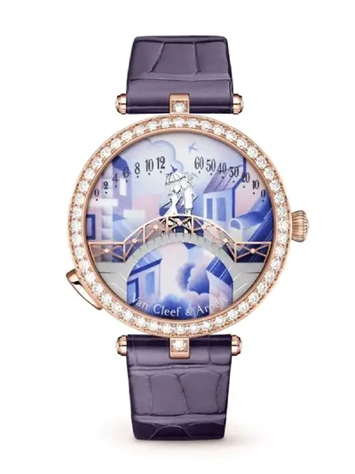 Van Cleef & Arpels 20kt Yellow Gold And Diamond Pont Des Amoureux Jour 38mm In Blue