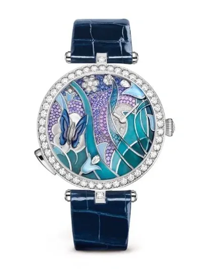 Van Cleef & Arpels 20kt Gold And Diamond Lady Arpels Papillon Automate Watch 40mm In Blue