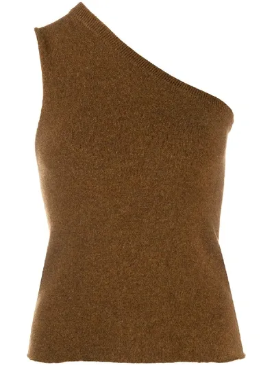 Extreme Cashmere One-shoulder Knitted Top In Brown